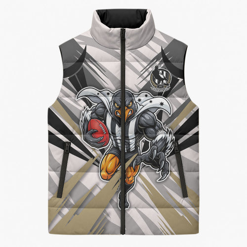 Collingwood Magpies Australian Football Sleeveless Puffer Jacket Powerful Muscle Mascot - Bold Team Colors