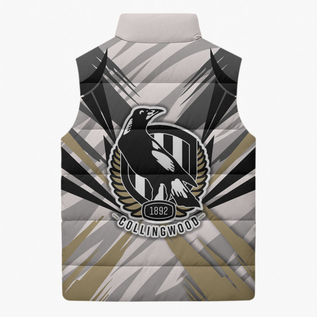 Collingwood Magpies Australian Football Sleeveless Puffer Jacket Powerful Muscle Mascot - Bold Team Colors