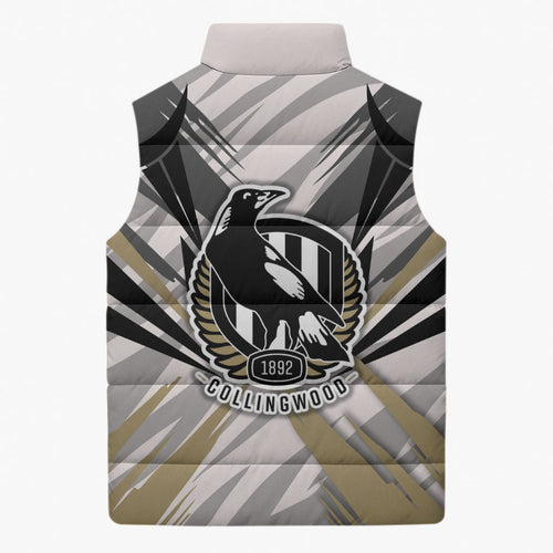 Collingwood Magpies Australian Football Sleeveless Puffer Jacket Powerful Muscle Mascot - Bold Team Colors