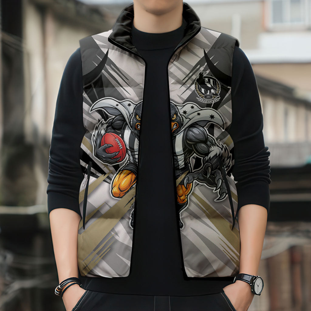 Collingwood Magpies Australian Football Sleeveless Puffer Jacket Powerful Muscle Mascot - Bold Team Colors