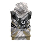 Collingwood Magpies Australian Football Sleeveless Zip Hoodie Powerful Muscle Mascot - Bold Team Colors