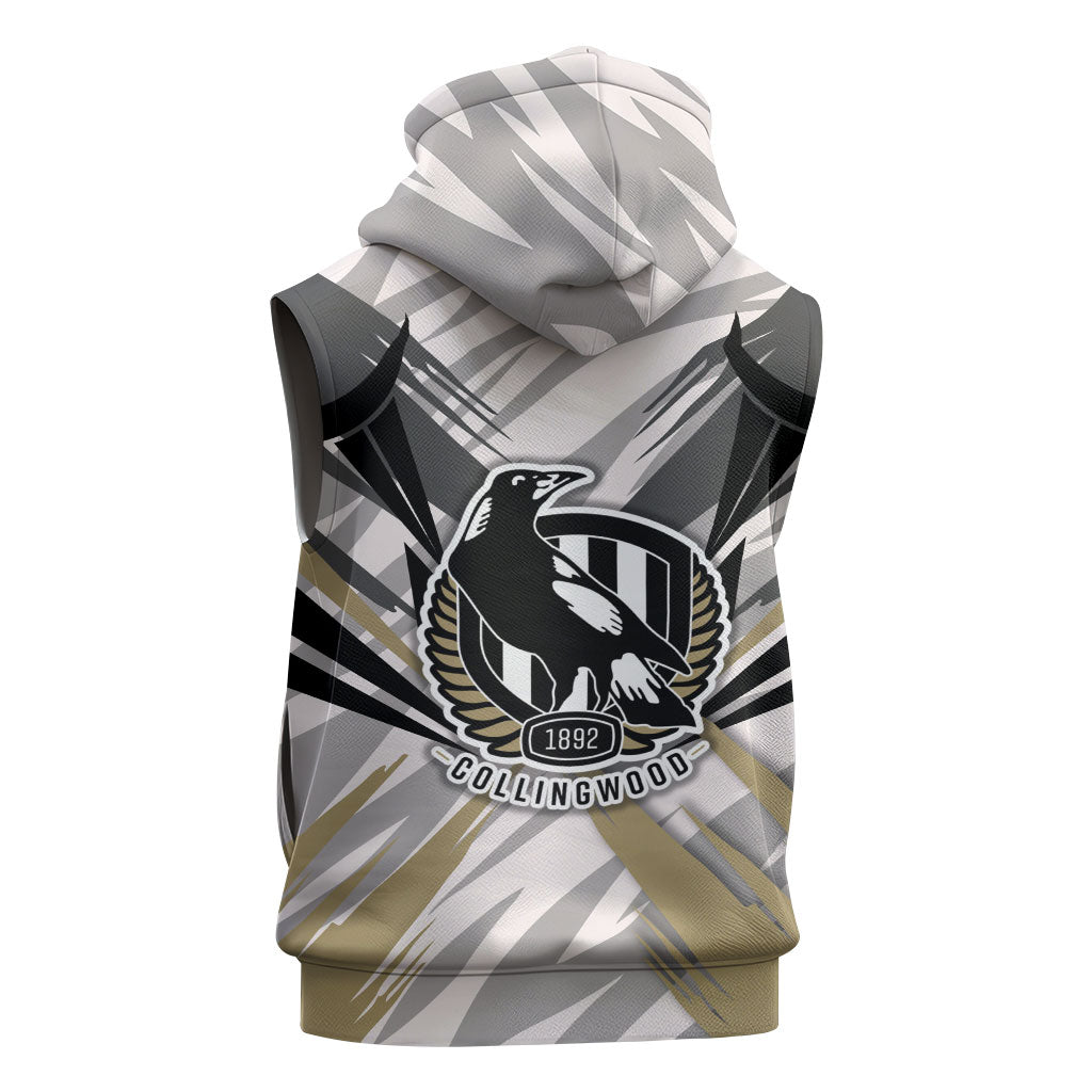 Collingwood Magpies Australian Football Sleeveless Zip Hoodie Powerful Muscle Mascot - Bold Team Colors