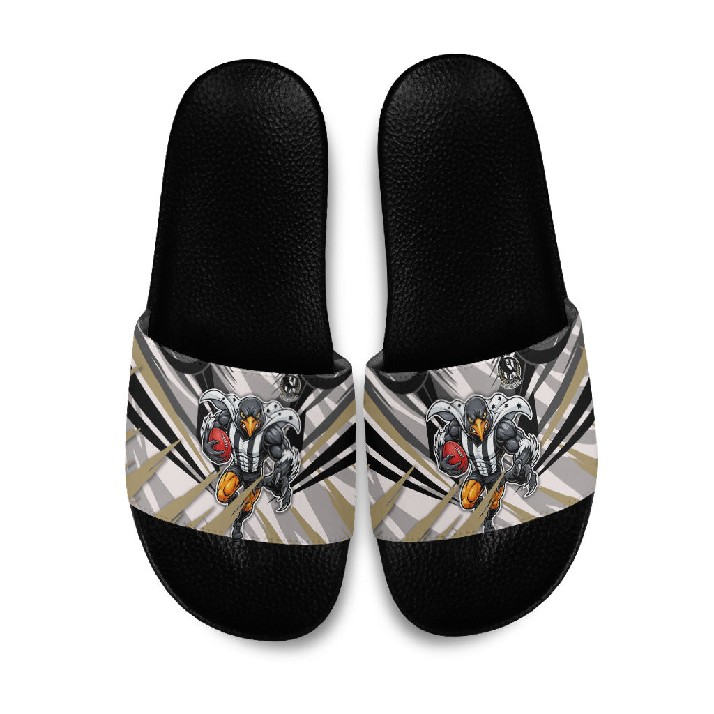 Collingwood Magpies Australian Football Slide Sandals Powerful Muscle Mascot - Bold Team Colors