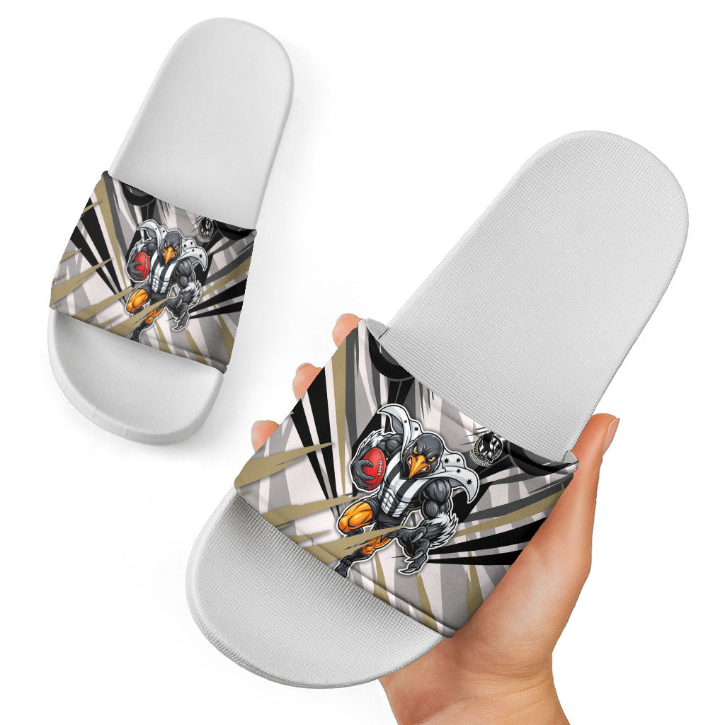 Collingwood Magpies Australian Football Slide Sandals Powerful Muscle Mascot - Bold Team Colors
