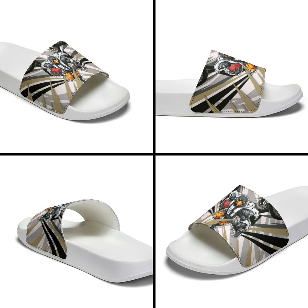 Collingwood Magpies Australian Football Slide Sandals Powerful Muscle Mascot - Bold Team Colors
