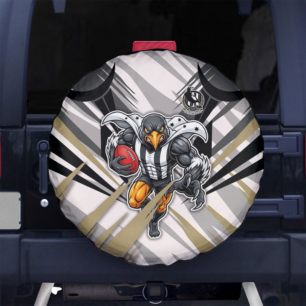 Collingwood Magpies Australian Football Spare Tire Cover Powerful Muscle Mascot - Bold Team Colors