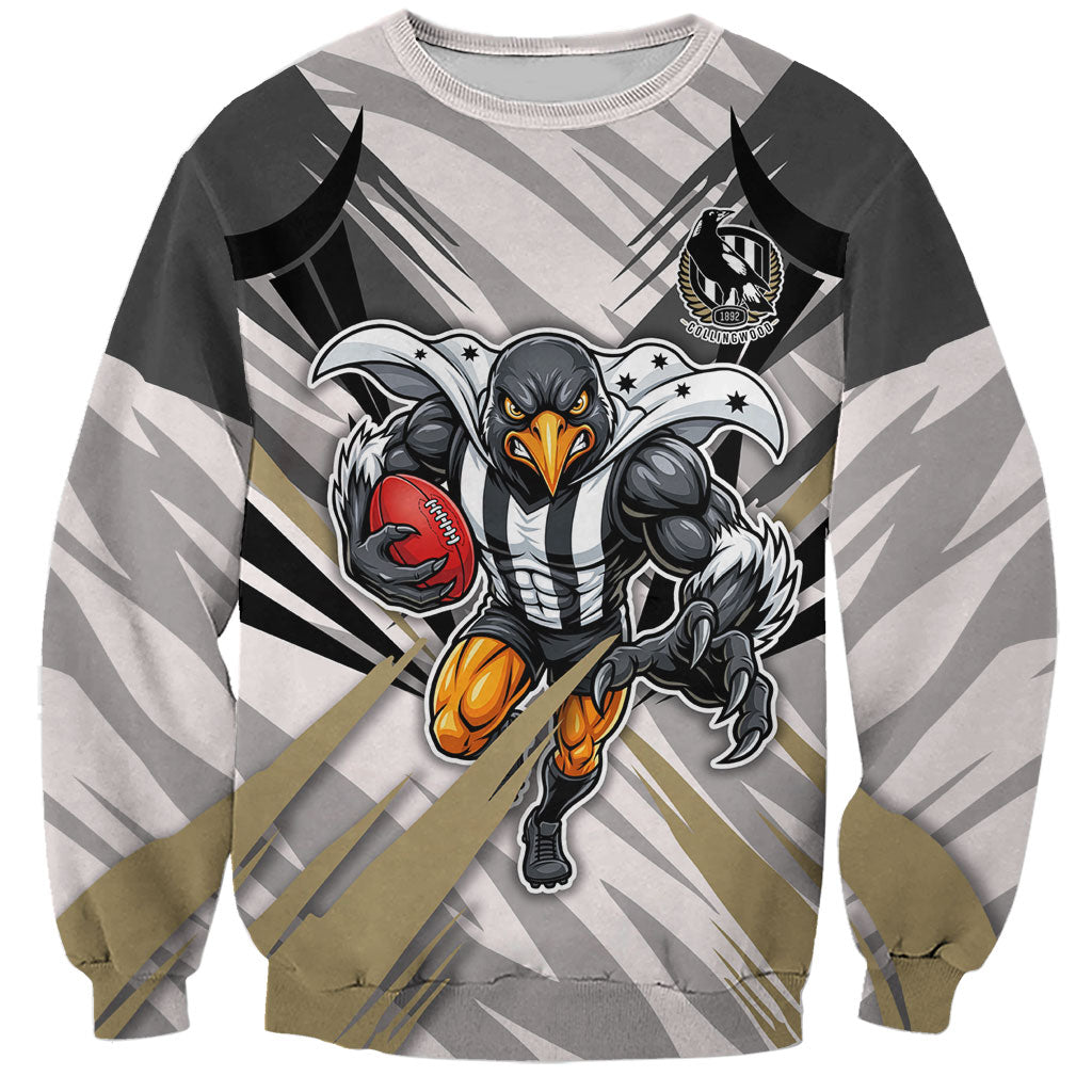 Collingwood Magpies Australian Football Sweatshirt Powerful Muscle Mascot - Bold Team Colors