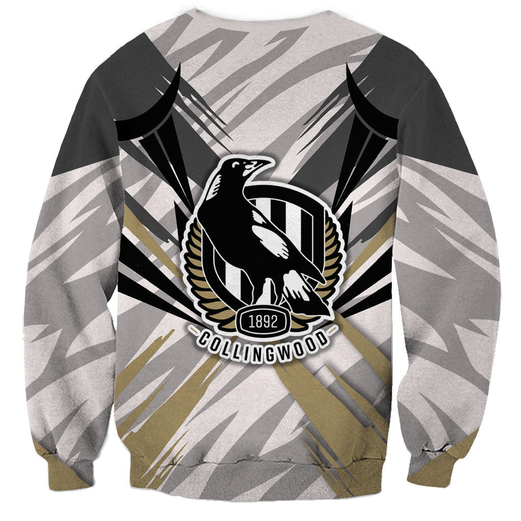 Collingwood Magpies Australian Football Sweatshirt Powerful Muscle Mascot - Bold Team Colors