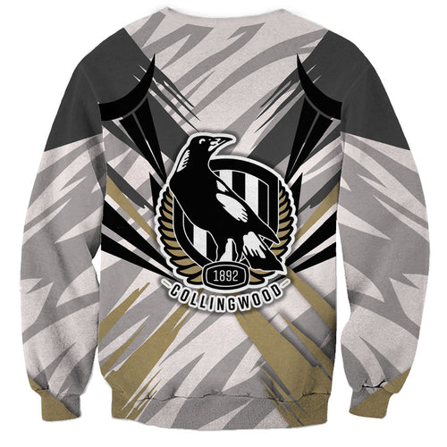 Collingwood Magpies Australian Football Sweatshirt Powerful Muscle Mascot - Bold Team Colors
