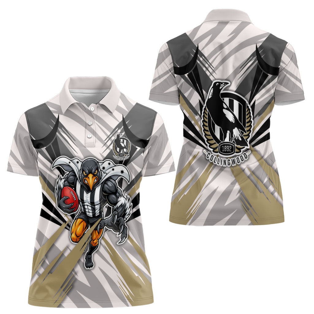 Collingwood Magpies Australian Football Women Polo Shirt Powerful Muscle Mascot - Bold Team Colors