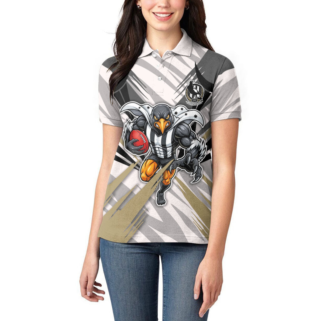 Collingwood Magpies Australian Football Women Polo Shirt Powerful Muscle Mascot - Bold Team Colors