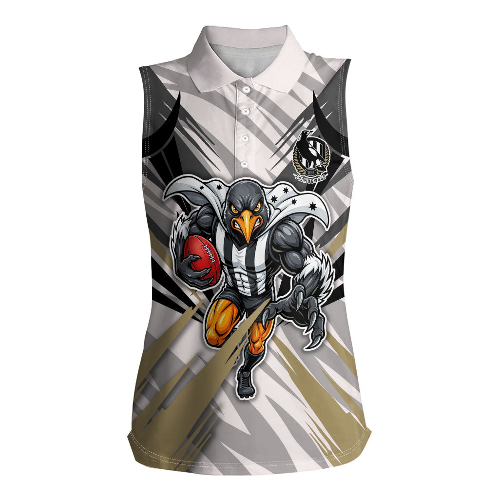 Collingwood Magpies Australian Football Women Sleeveless Polo Shirt Powerful Muscle Mascot - Bold Team Colors