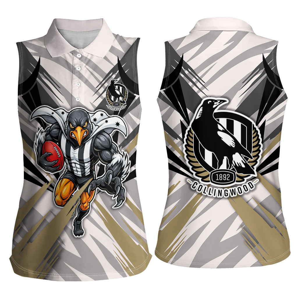 Collingwood Magpies Australian Football Women Sleeveless Polo Shirt Powerful Muscle Mascot - Bold Team Colors
