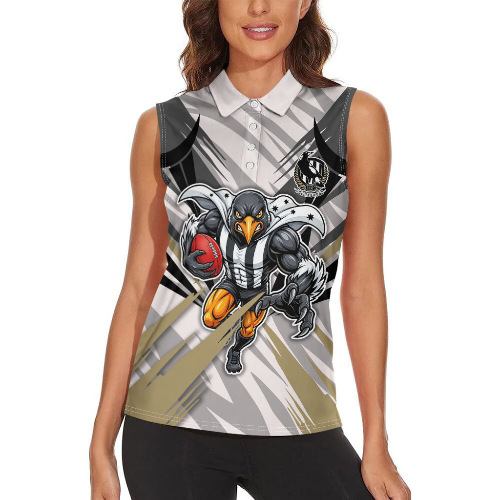 Collingwood Magpies Australian Football Women Sleeveless Polo Shirt Powerful Muscle Mascot - Bold Team Colors