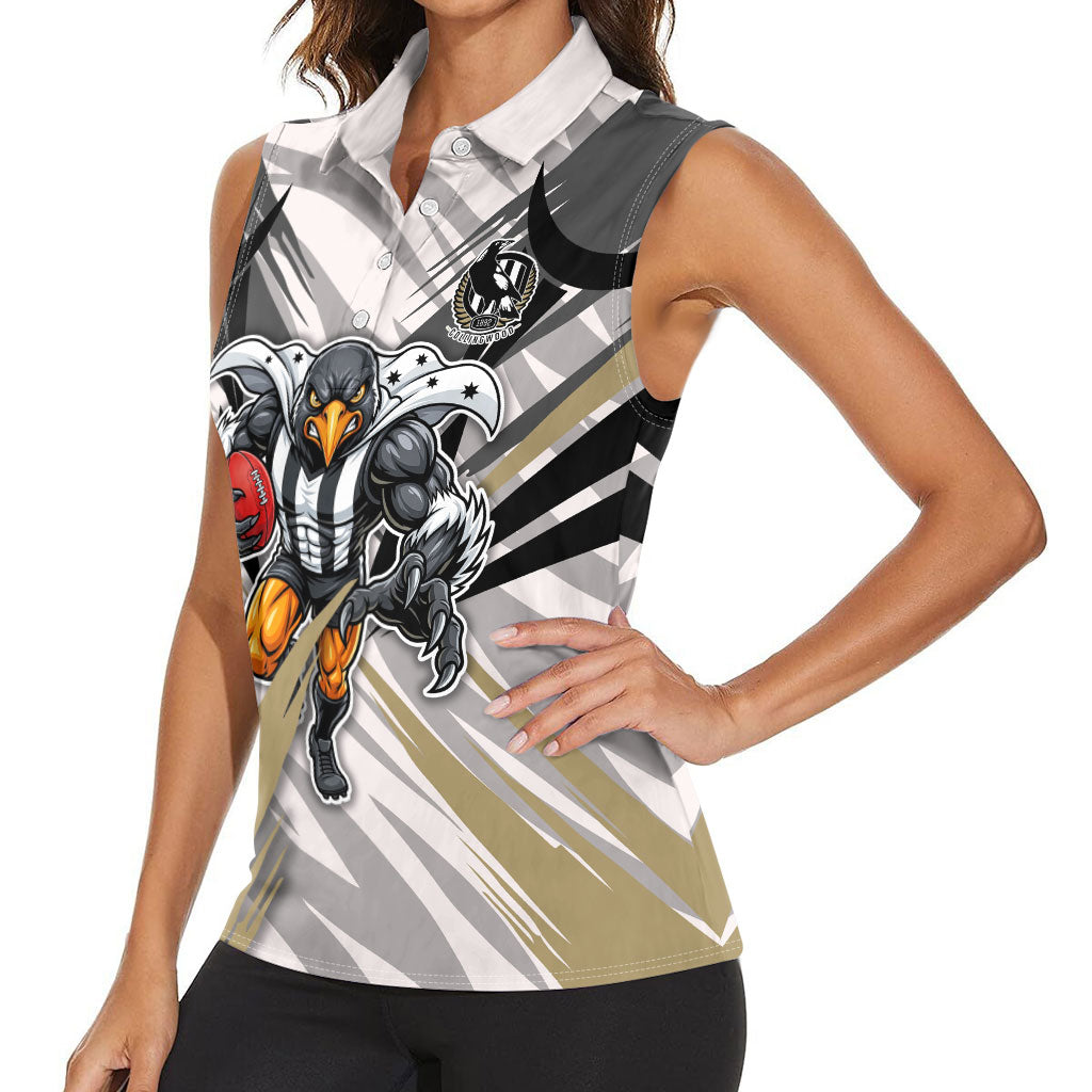 Collingwood Magpies Australian Football Women Sleeveless Polo Shirt Powerful Muscle Mascot - Bold Team Colors