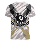 Collingwood Magpies Australian Football Women V-Neck T-Shirt Powerful Muscle Mascot - Bold Team Colors