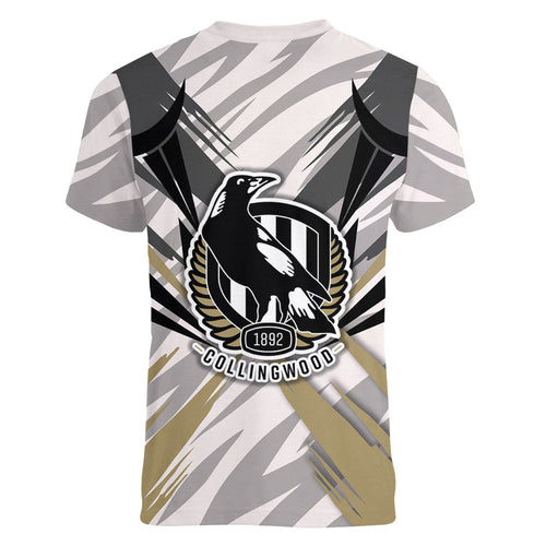 Collingwood Magpies Australian Football Women V-Neck T-Shirt Powerful Muscle Mascot - Bold Team Colors