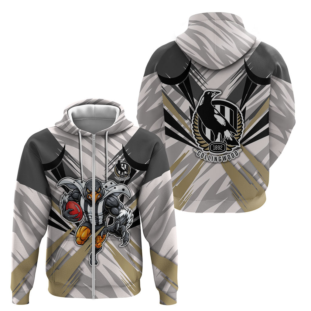 Collingwood Magpies Australian Football Zip Hoodie Powerful Muscle Mascot - Bold Team Colors