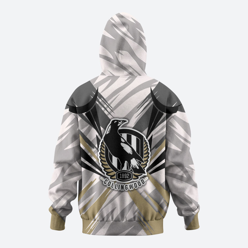 Collingwood Magpies Australian Football Zip Hoodie Powerful Muscle Mascot - Bold Team Colors