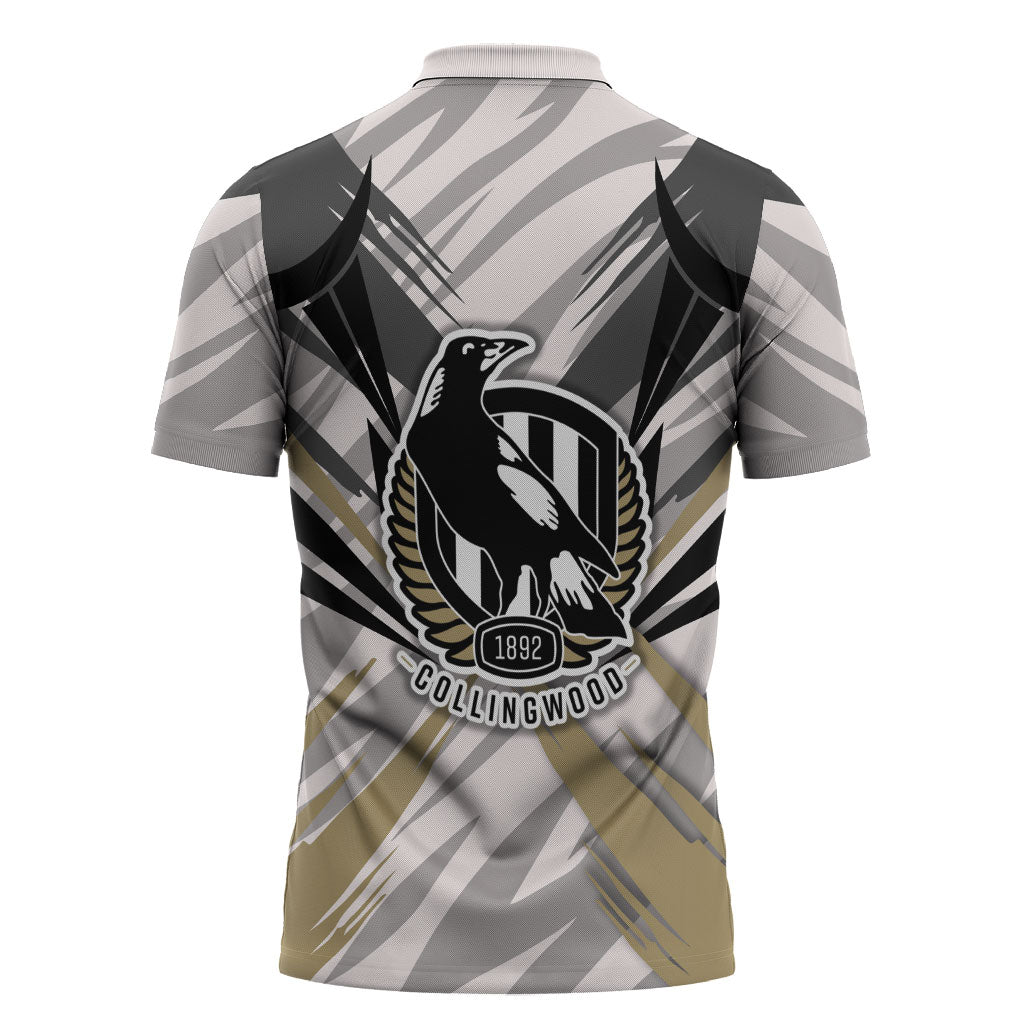 Collingwood Magpies Australian Football Zipper Polo Shirt Powerful Muscle Mascot - Bold Team Colors