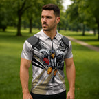 Collingwood Magpies Australian Football Zipper Polo Shirt Powerful Muscle Mascot - Bold Team Colors