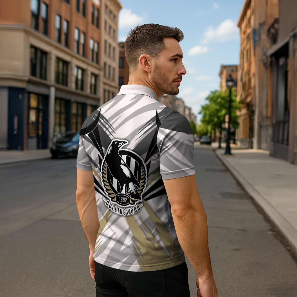Collingwood Magpies Australian Football Zipper Polo Shirt Powerful Muscle Mascot - Bold Team Colors