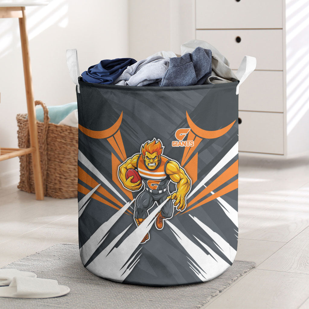Greater Western Sydney Giants Australian Football Laundry Basket Powerful Muscle Mascot With Geometric Sunburst Motion Art