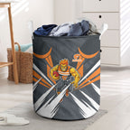 Greater Western Sydney Giants Australian Football Laundry Basket Powerful Muscle Mascot With Geometric Sunburst Motion Art
