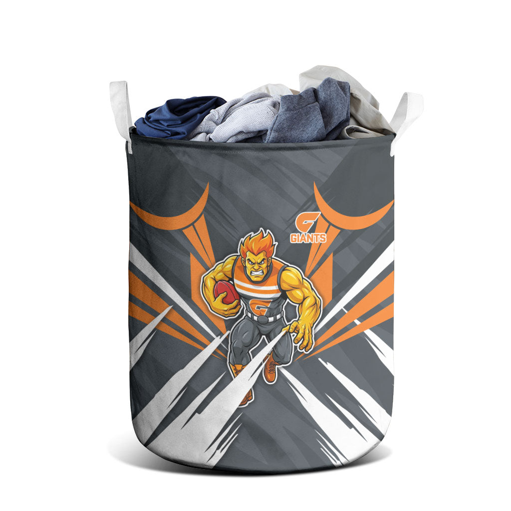 Greater Western Sydney Giants Australian Football Laundry Basket Powerful Muscle Mascot With Geometric Sunburst Motion Art