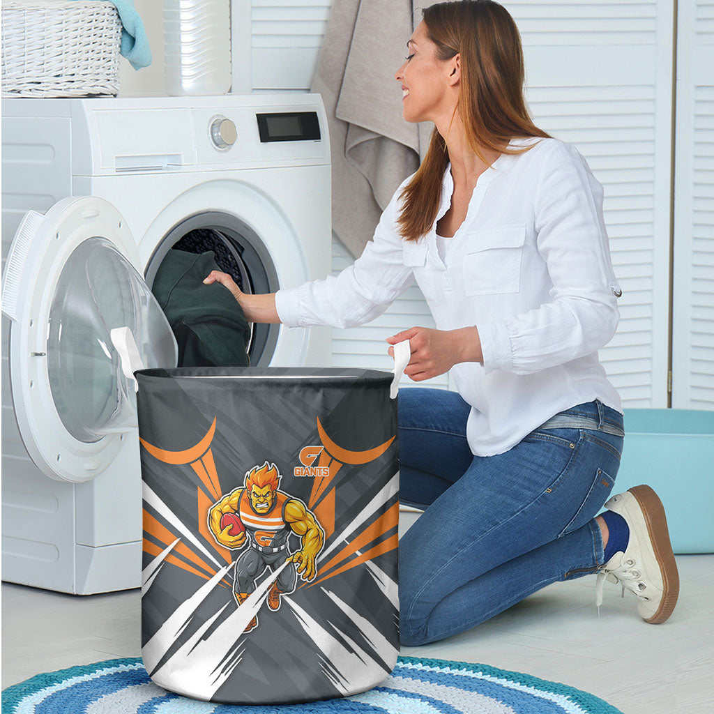 Greater Western Sydney Giants Australian Football Laundry Basket Powerful Muscle Mascot With Geometric Sunburst Motion Art
