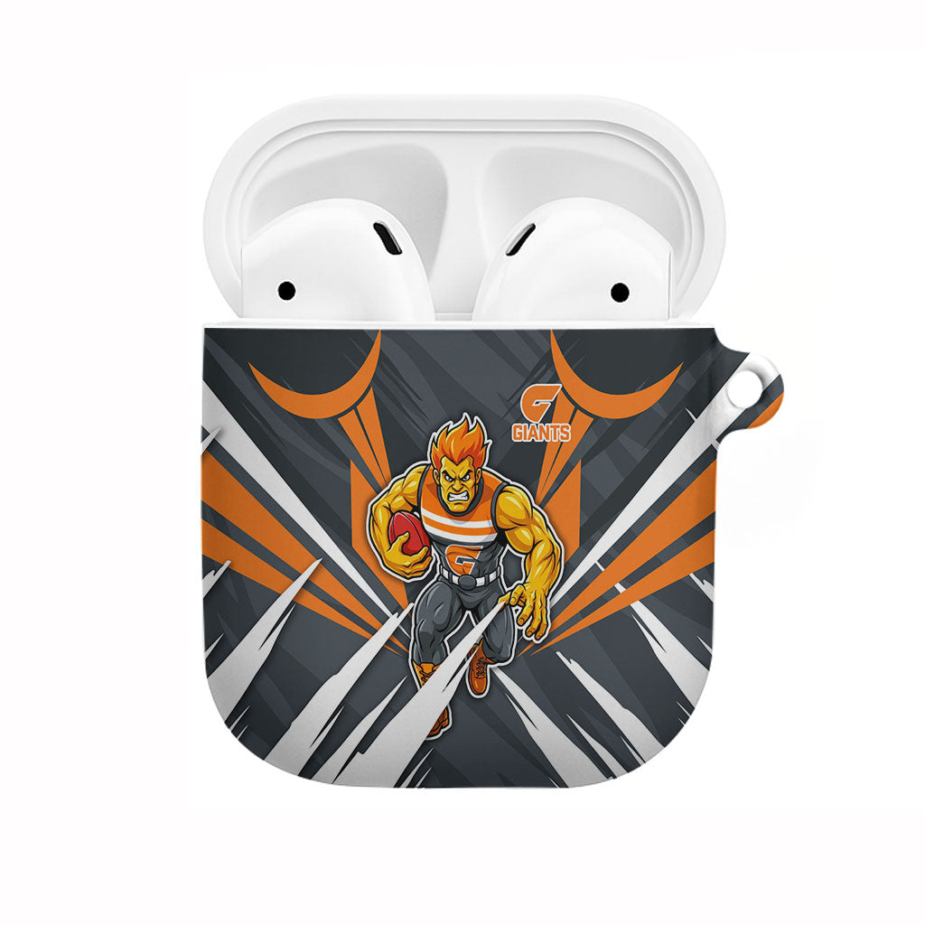 Greater Western Sydney Giants Australian Football AirPods Case Powerful Muscle Mascot With Geometric Sunburst Motion Art