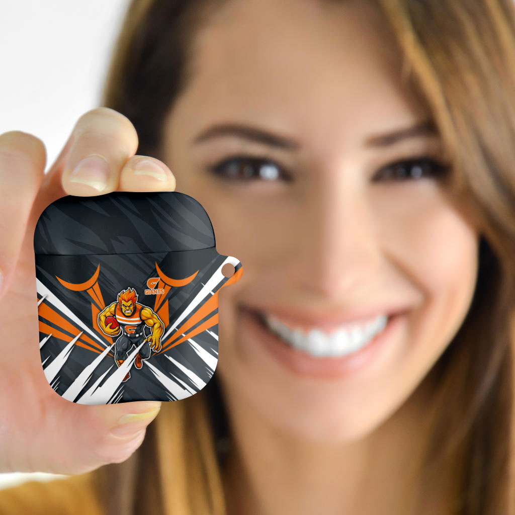 Greater Western Sydney Giants Australian Football AirPods Case Powerful Muscle Mascot With Geometric Sunburst Motion Art
