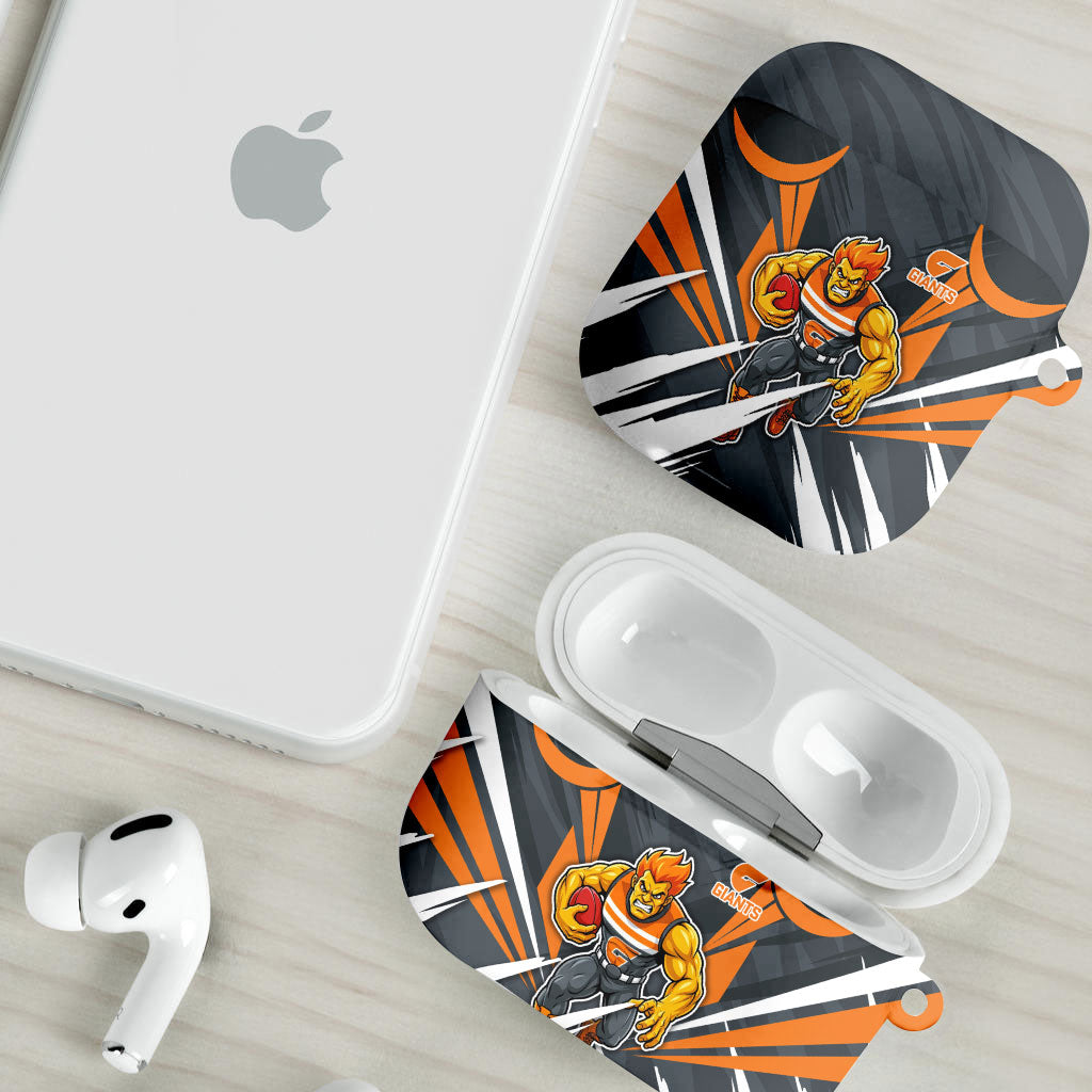 Greater Western Sydney Giants Australian Football AirPods Case Powerful Muscle Mascot With Geometric Sunburst Motion Art