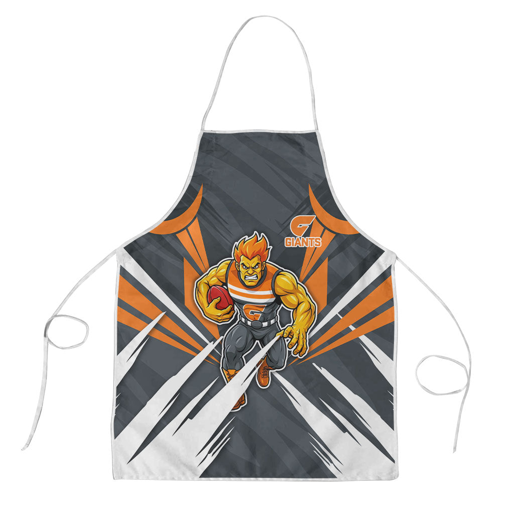 Greater Western Sydney Giants Australian Football Apron Powerful Muscle Mascot With Geometric Sunburst Motion Art