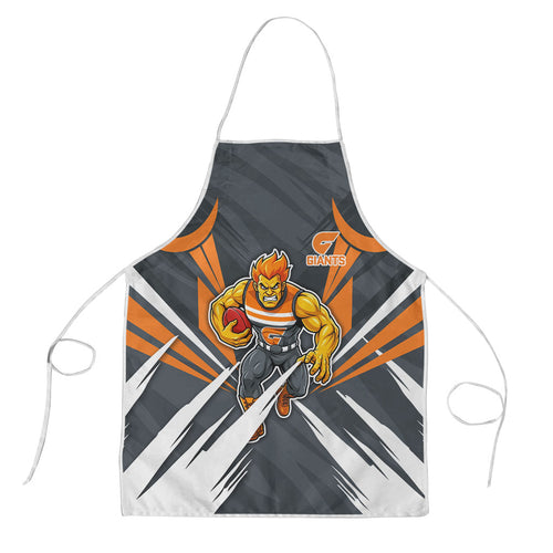 Greater Western Sydney Giants Australian Football Apron Powerful Muscle Mascot With Geometric Sunburst Motion Art