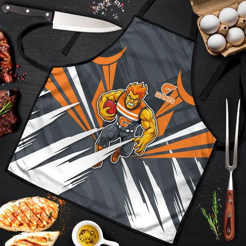 Greater Western Sydney Giants Australian Football Apron Powerful Muscle Mascot With Geometric Sunburst Motion Art