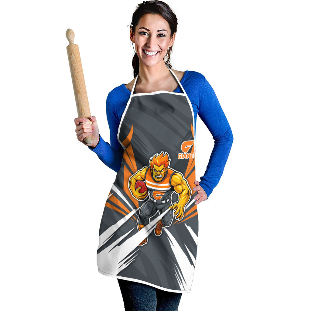 Greater Western Sydney Giants Australian Football Apron Powerful Muscle Mascot With Geometric Sunburst Motion Art