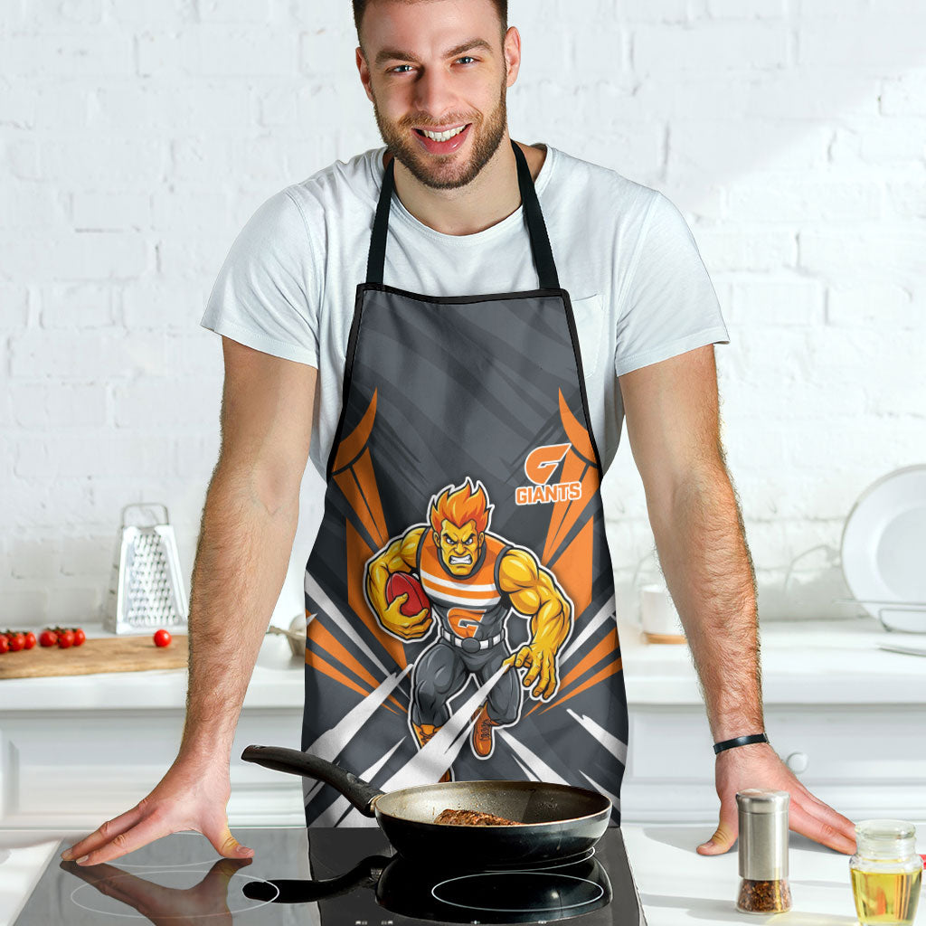 Greater Western Sydney Giants Australian Football Apron Powerful Muscle Mascot With Geometric Sunburst Motion Art