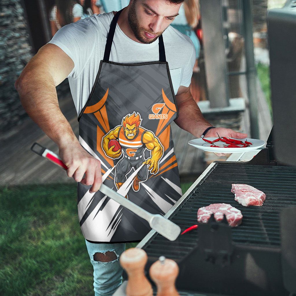 Greater Western Sydney Giants Australian Football Apron Powerful Muscle Mascot With Geometric Sunburst Motion Art