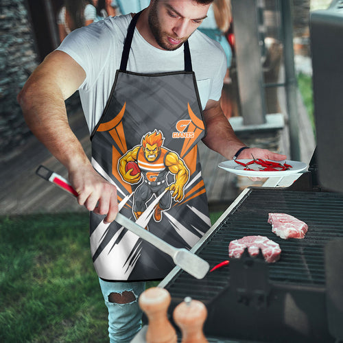 Greater Western Sydney Giants Australian Football Apron Powerful Muscle Mascot With Geometric Sunburst Motion Art