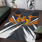 Greater Western Sydney Giants Australian Football Area Rug Powerful Muscle Mascot With Geometric Sunburst Motion Art