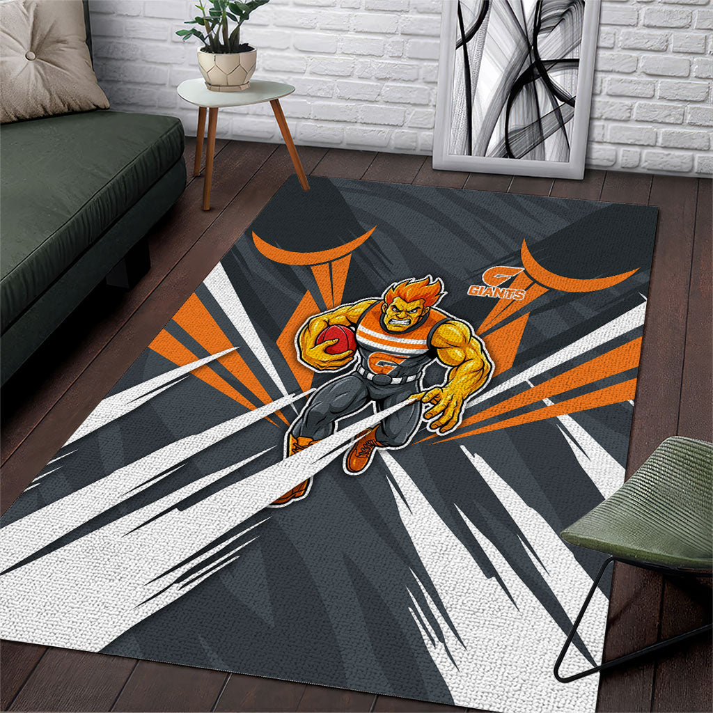 Greater Western Sydney Giants Australian Football Area Rug Powerful Muscle Mascot With Geometric Sunburst Motion Art