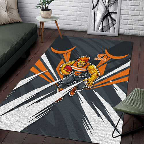 Greater Western Sydney Giants Australian Football Area Rug Powerful Muscle Mascot With Geometric Sunburst Motion Art