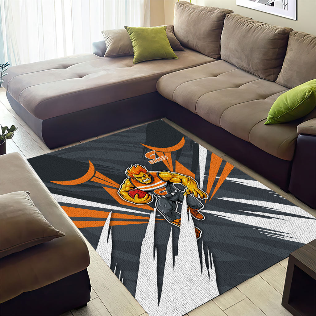 Greater Western Sydney Giants Australian Football Area Rug Powerful Muscle Mascot With Geometric Sunburst Motion Art