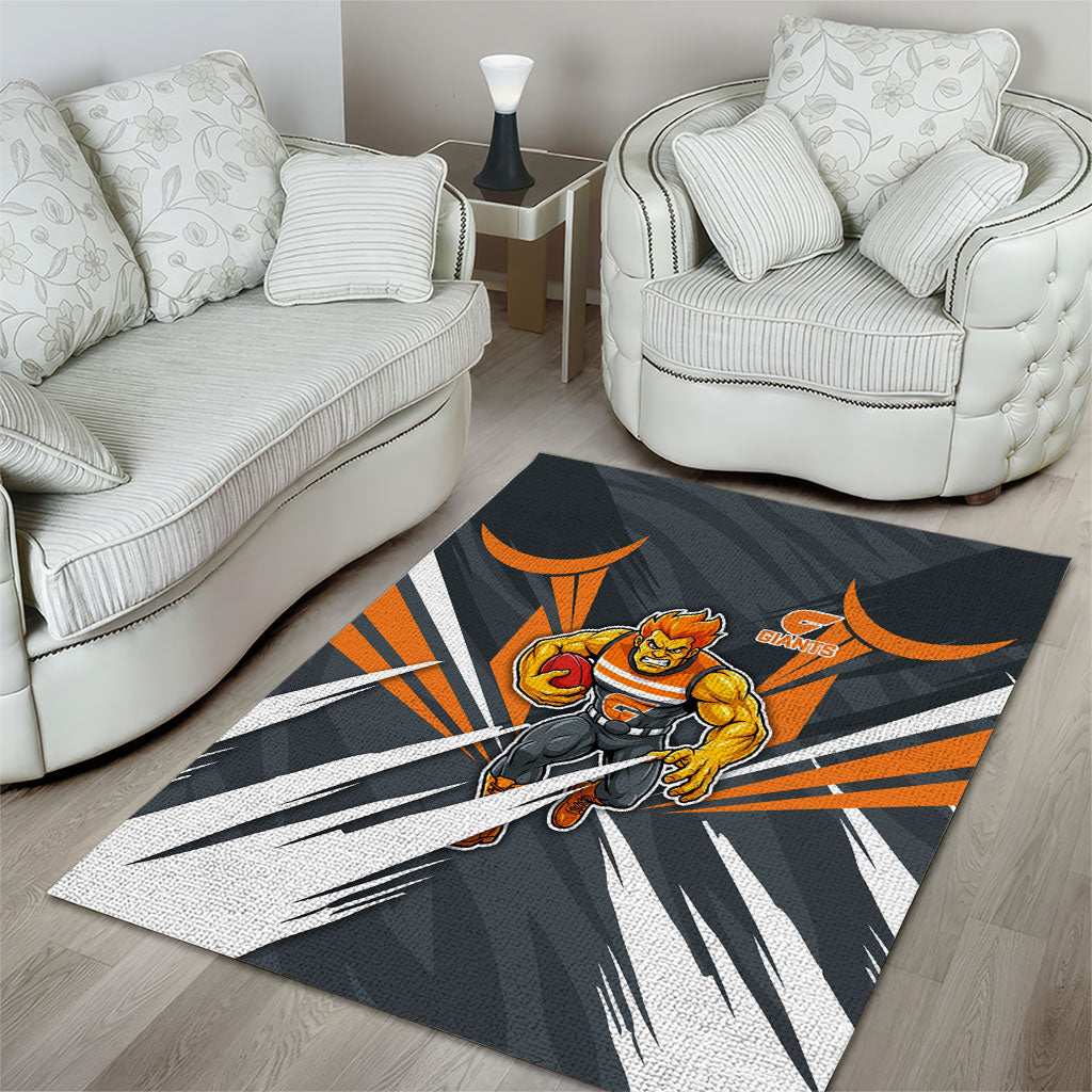 Greater Western Sydney Giants Australian Football Area Rug Powerful Muscle Mascot With Geometric Sunburst Motion Art
