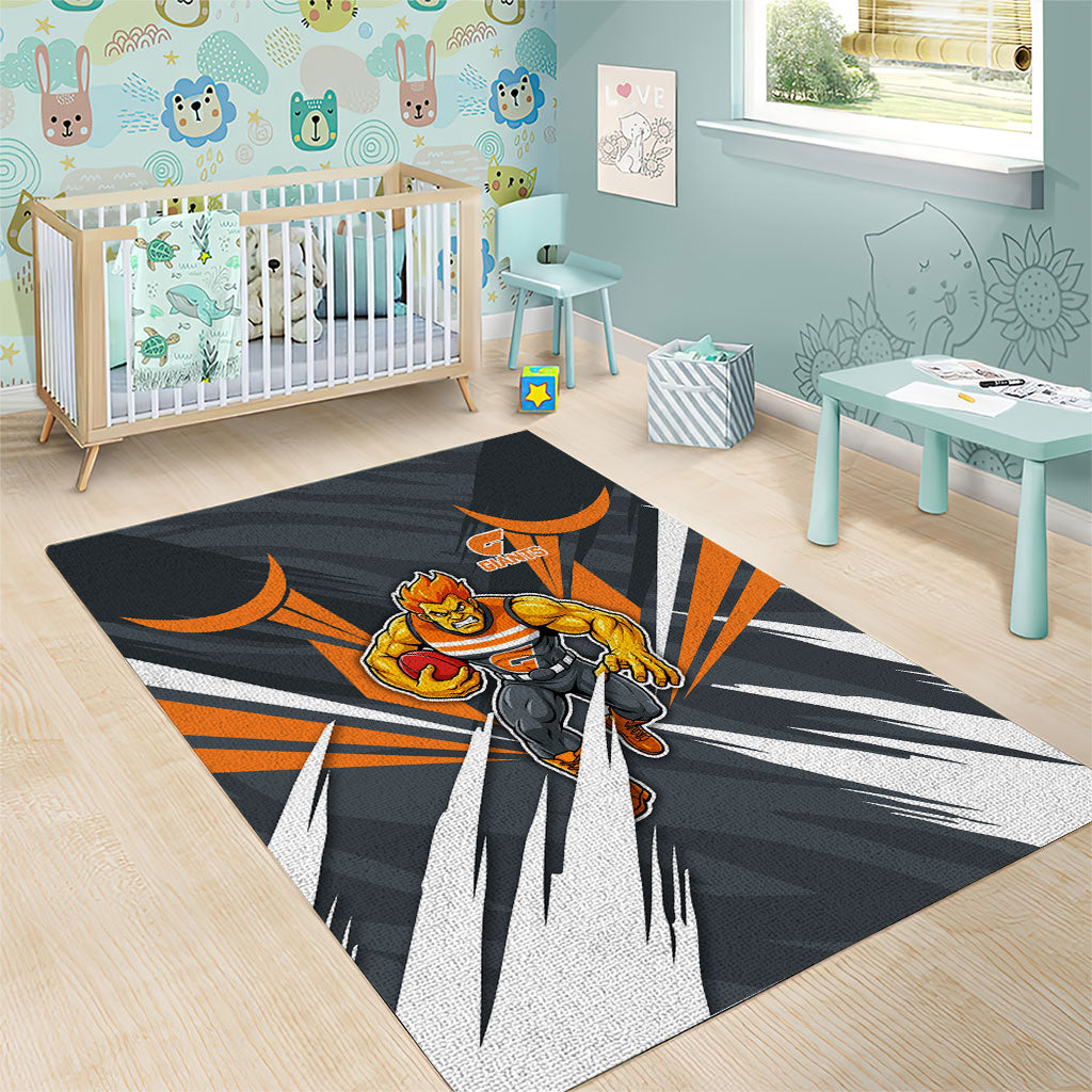 Greater Western Sydney Giants Australian Football Area Rug Powerful Muscle Mascot With Geometric Sunburst Motion Art