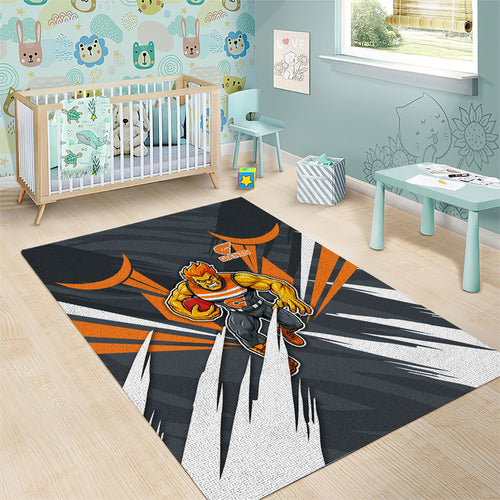 Greater Western Sydney Giants Australian Football Area Rug Powerful Muscle Mascot With Geometric Sunburst Motion Art