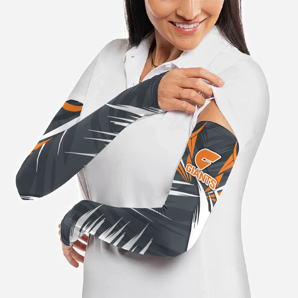 Greater Western Sydney Giants Australian Football Arm Sleeves Powerful Muscle Mascot With Geometric Sunburst Motion Art