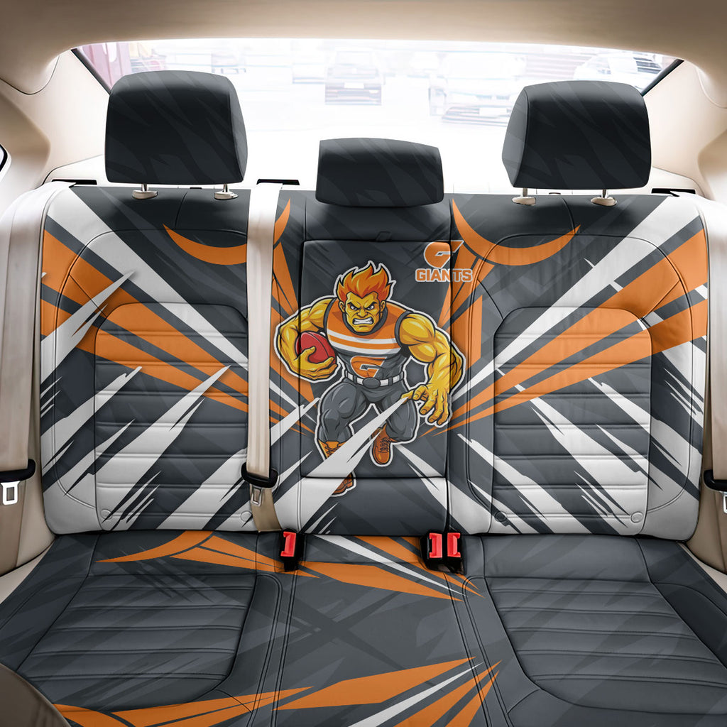 Greater Western Sydney Giants Australian Football Back Car Seat Cover Powerful Muscle Mascot With Geometric Sunburst Motion Art
