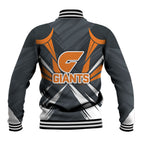 Greater Western Sydney Giants Australian Football Baseball Jacket Powerful Muscle Mascot With Geometric Sunburst Motion Art